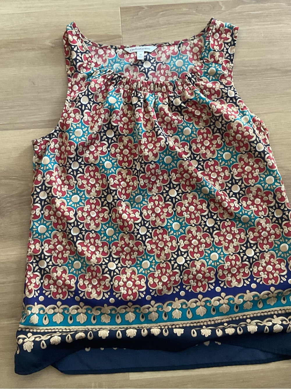 croft & barrow Red Teal Navy Patterned Sleeveless Blouse